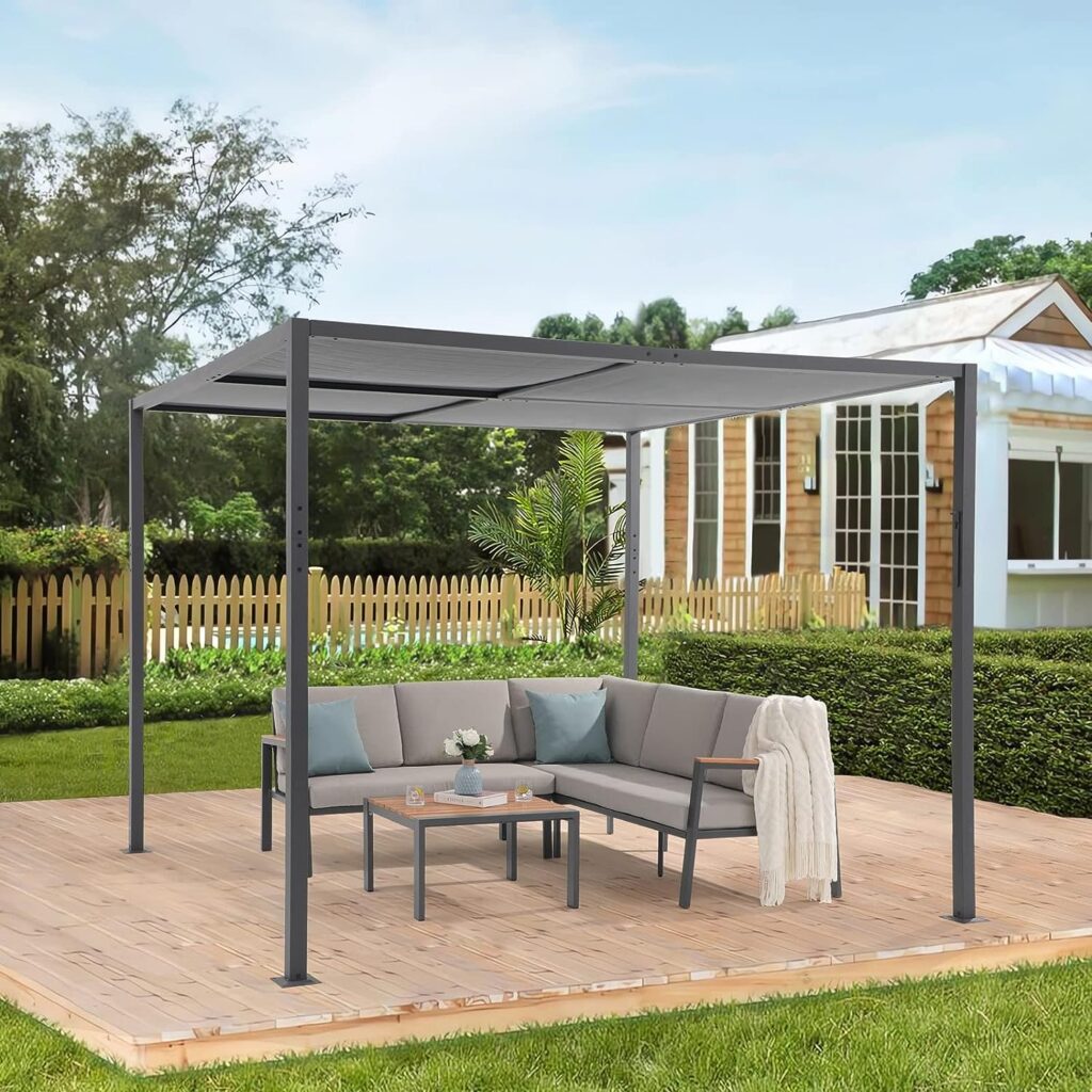 COBANA Outdoor Pergola, 9’ x 9’ Patio Aluminum Pergola Sun Shade with Adjustable Textilene Roof for Garden, Backyard, Lawn, Poolside