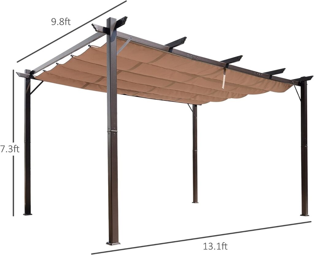 Outsunny 10 x 13 Outdoor Retractable Pergola Canopy, Aluminum Patio Pergola, Backyard Shade Shelter for Porch Party, Garden, Grill Gazebo - Brown